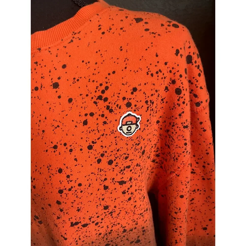 Trukfit Orange Ombre Paint Splatter Sweatshirt Small Distressed